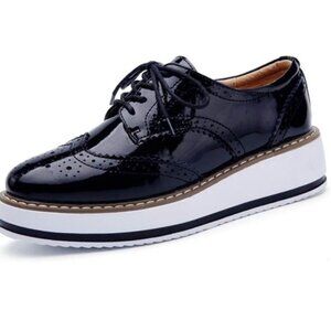 New DADAWEN Women's Platform Lace-Up Wingtips Square Toe Oxfords Shoe